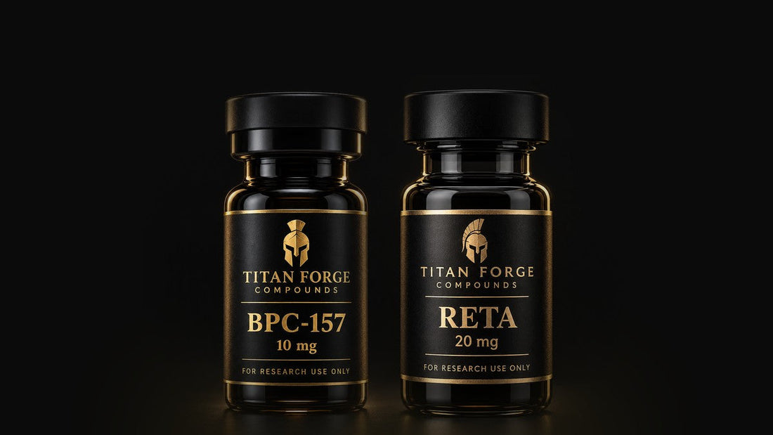 BPC-157 and Retatrutide research peptide vials – Titan Forge Compounds