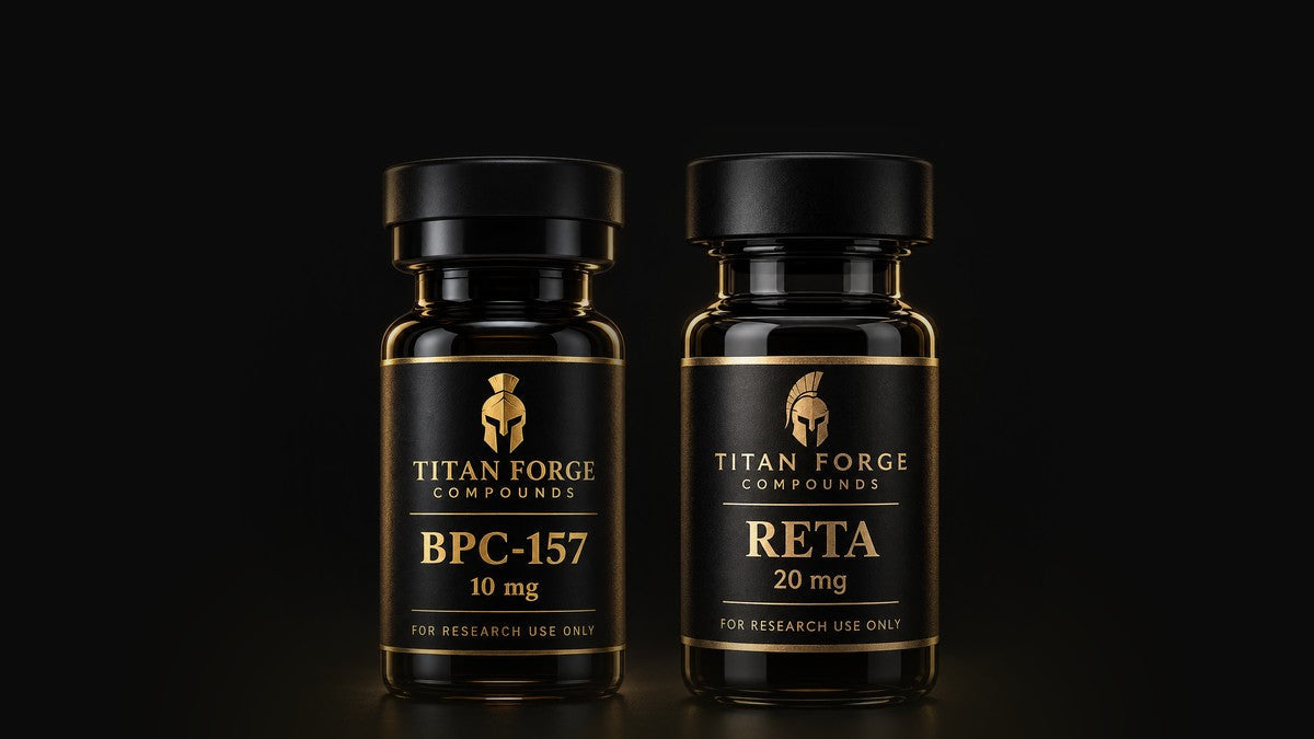 BPC-157 and Retatrutide research peptide vials – Titan Forge Compounds
