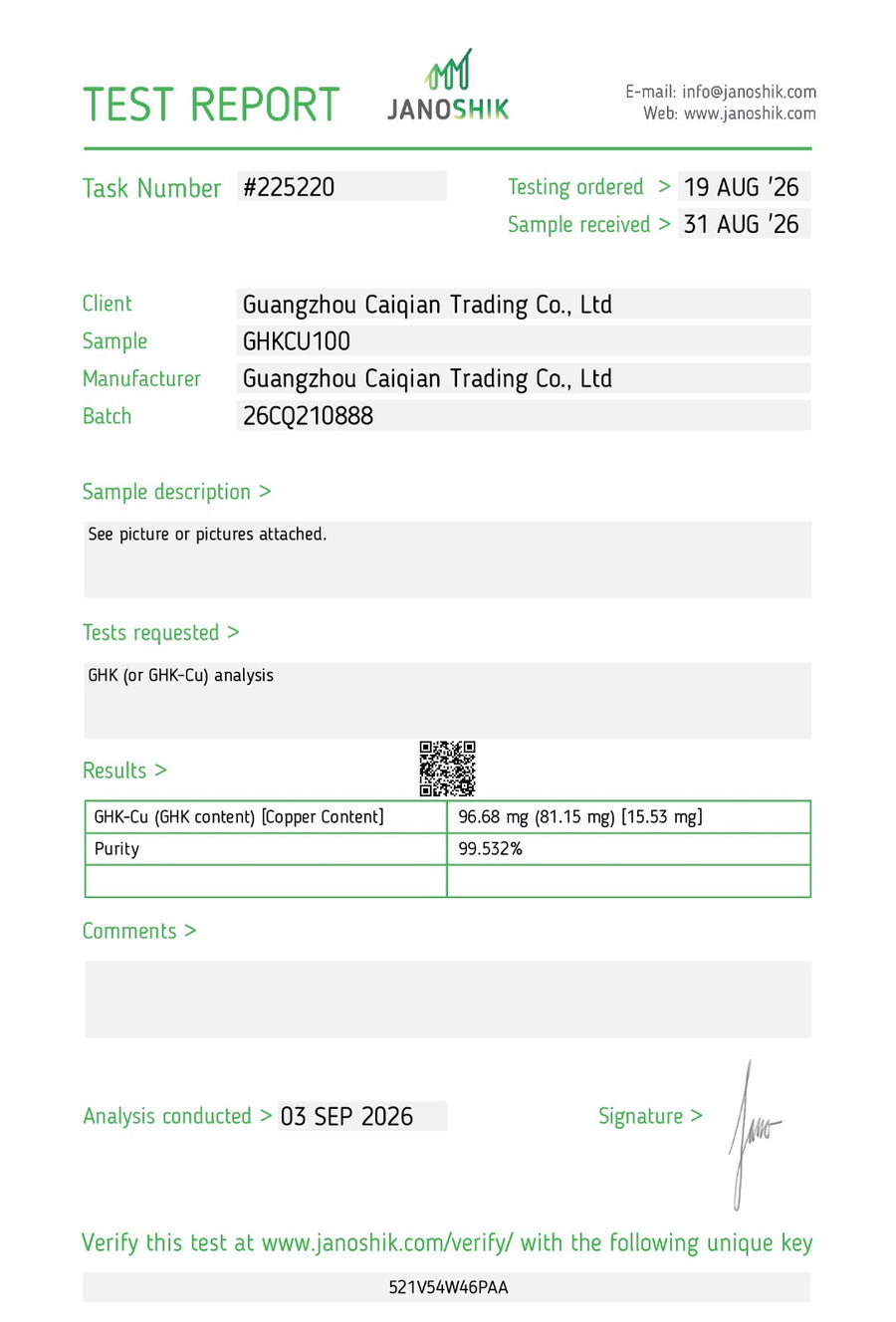 GHK-Cu 100mg Janoshik Certificate of Analysis (COA)