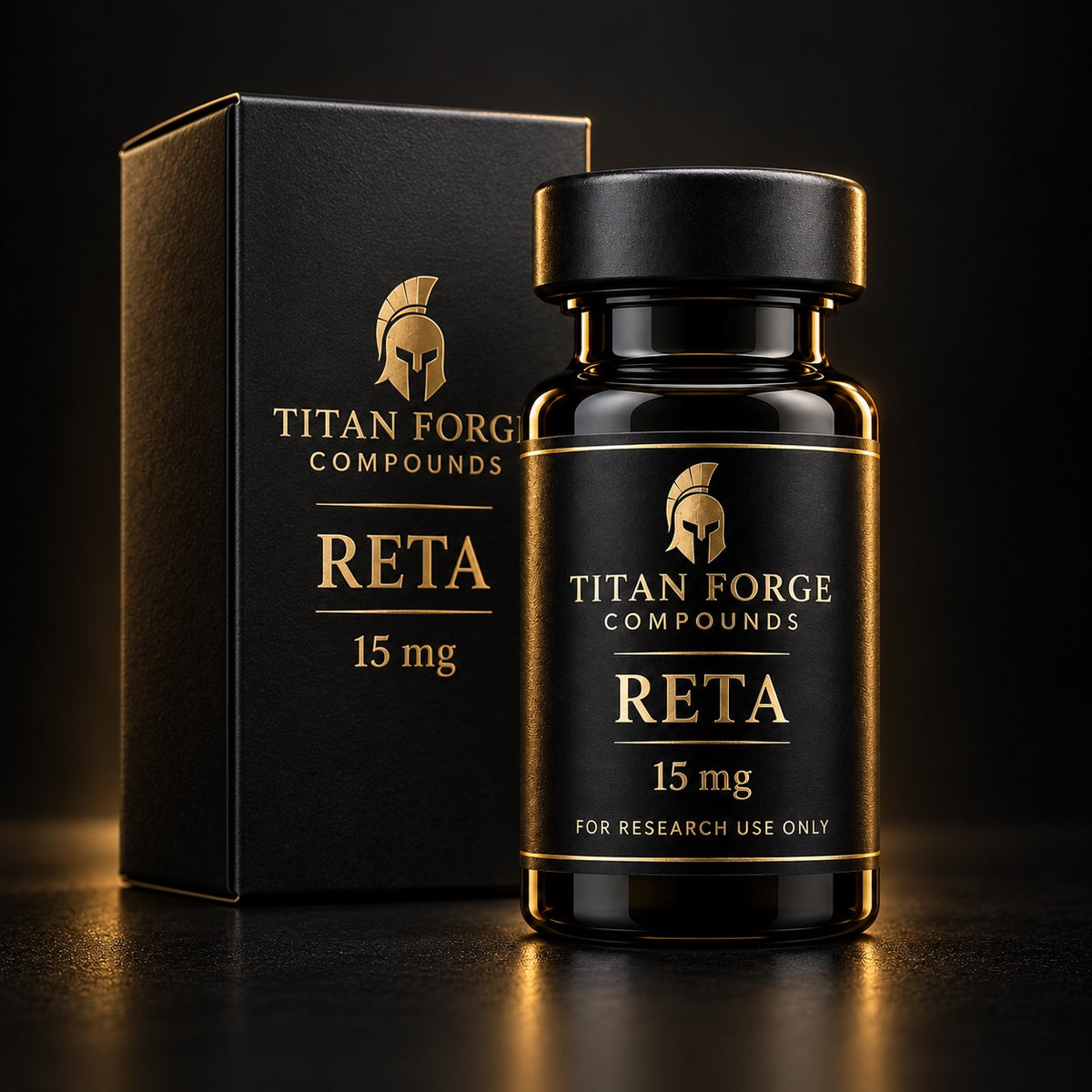 Retatrutide 15mg research peptide vial and box packaging – Titan Forge Compounds